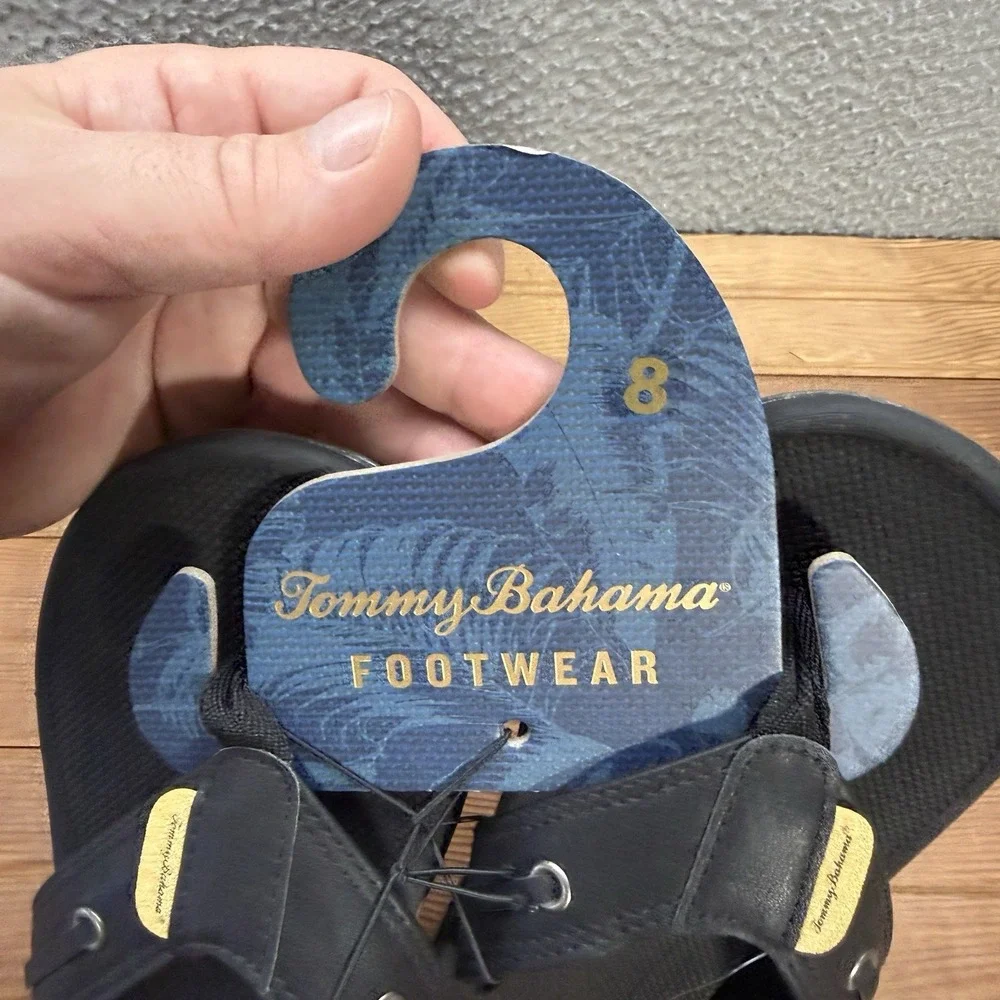 Tommy Bahama Sandals Mens 8 Black TBF Coast Flip Flops Beach Summer Casual NEW